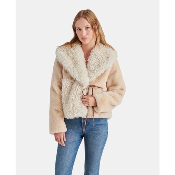 Steve Madden Winterlyn Jacket XS Natural Sherpa Faux Fur Teddy Coat Scandi Girl - Picture 13 of 16